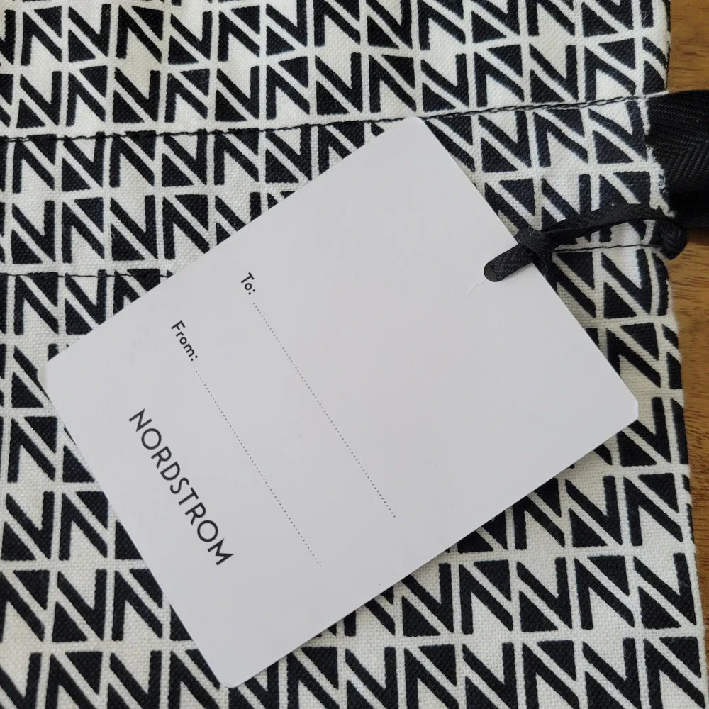 Nordstrom Gift Bag Unisex OS Black White Geometric Monogram Drawstring Pouch NWT